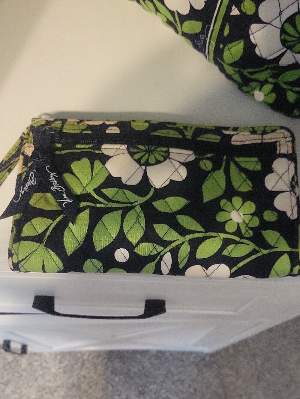Vera Bradley Quilted Floral Wristlett - Green, Black & Cream